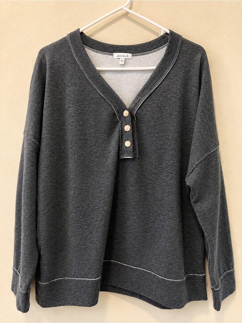 white birch Charcoal Gray V-Neck Henley Sweater